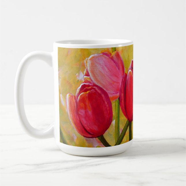 Caneca De Café Pintura de Tulipas Rosa e Vermelha (Esquerda)