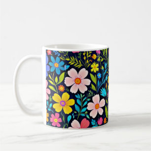Caneca De Café Pintura Digital Floral Padrão de Flores-38875
