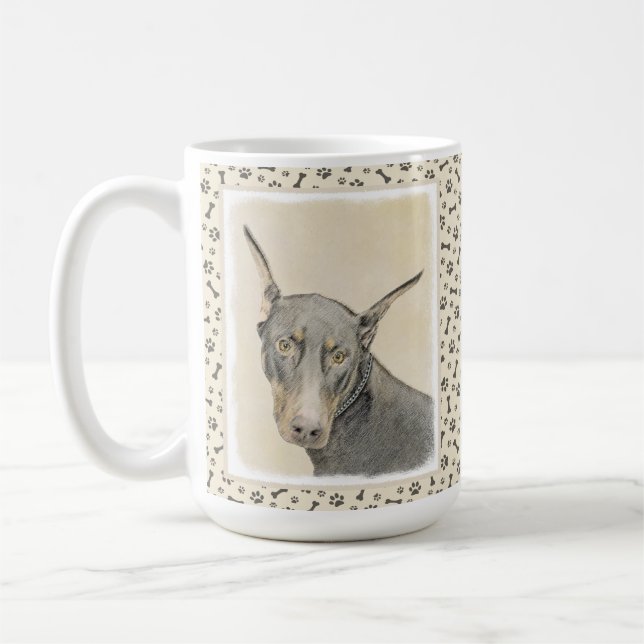 Caneca De Café Pintura Doberman Pinscher - Arte Original para Cac (Esquerda)