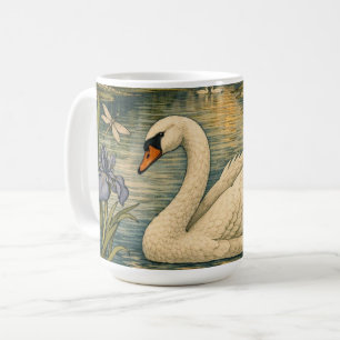 Caneca De Café Pintura elegante em aquarela vintage de cisne bran