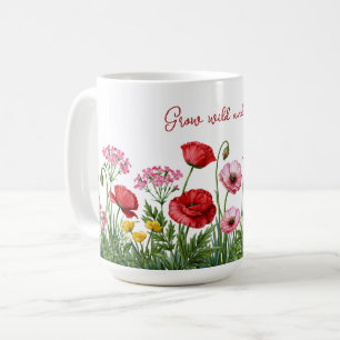 Caneca De Café Pintura em Aquarela de Flores Silvestres com Mensa