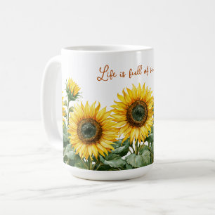 Caneca De Café Pintura em Aquarela de Girassóis com Mensagem Pers