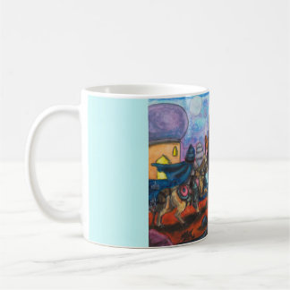Caneca De Café Pintura em Aquarela Guerreiro Cavalo Templo Mulher