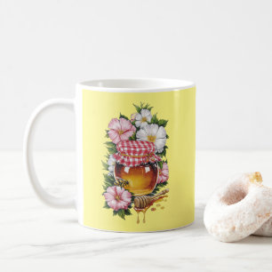 Caneca De Café Pintura em aquarela Jarra de Mel Flores nostalgia