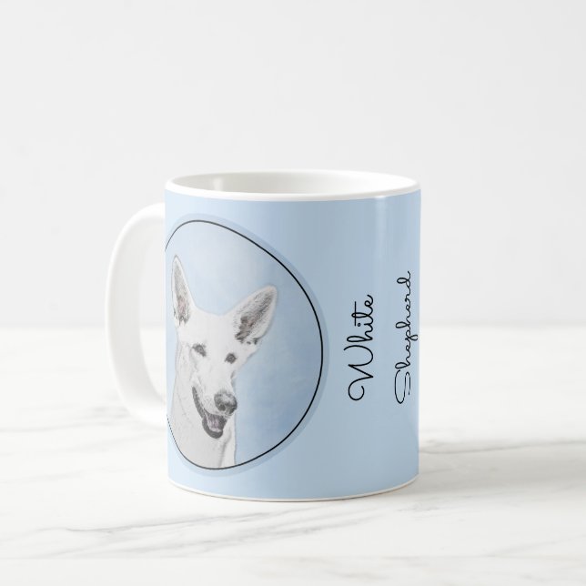 Caneca De Café Pintura em Pastor Branco - Arte de Cachorro Origin (Frente Esquerda)
