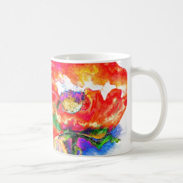 Caneca De Café Pintura floral de abstrato vermelho elegante (Direita)
