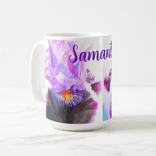 Caneca De Café Pintura Floral de Flor de Íris Roxa em Aquarela