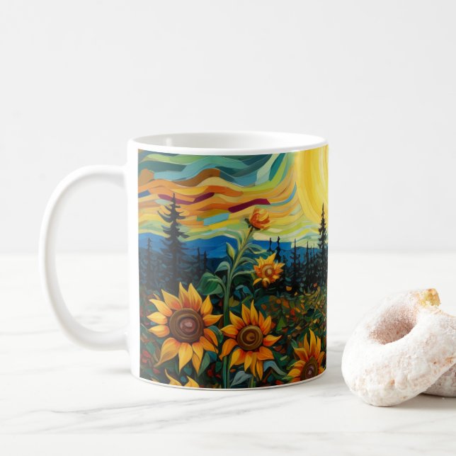 Caneca De Café Pintura Girassóis de Van Gogh (Com Donut)