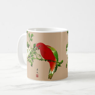 Caneca De Café Pintura japonesa de papagaio, vermelho e verde