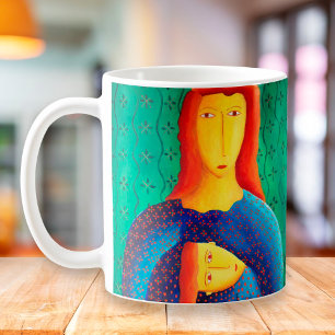Caneca De Café Pintura Mãe e Filha Arte Contemporânea