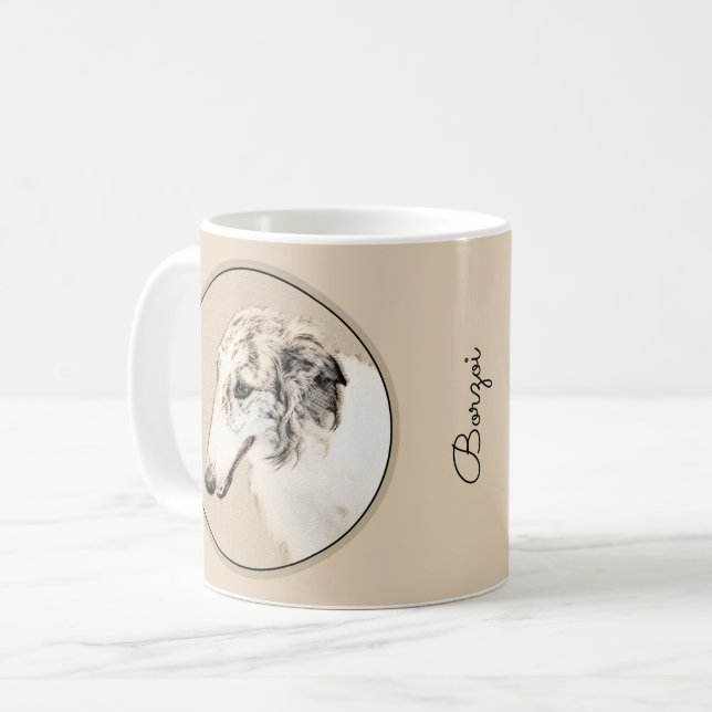 Caneca De Café Pintura Original de Cachorro Borzoi (Silver Brindl (Frente Esquerda)
