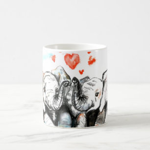 Caneca De Café Pintura por Aquarela de Elefante de Casal Cinto