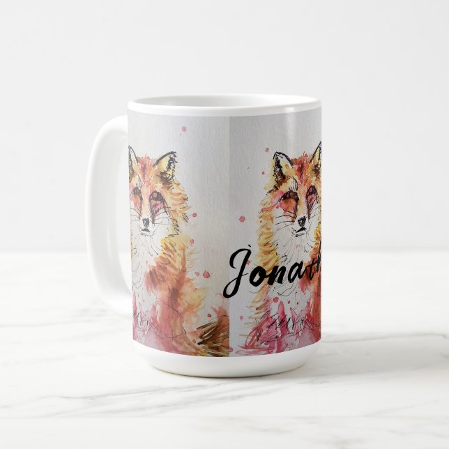 Caneca De Café Pintura Por Aquarela De Fox Vermelha Cura (Frente Esquerda)