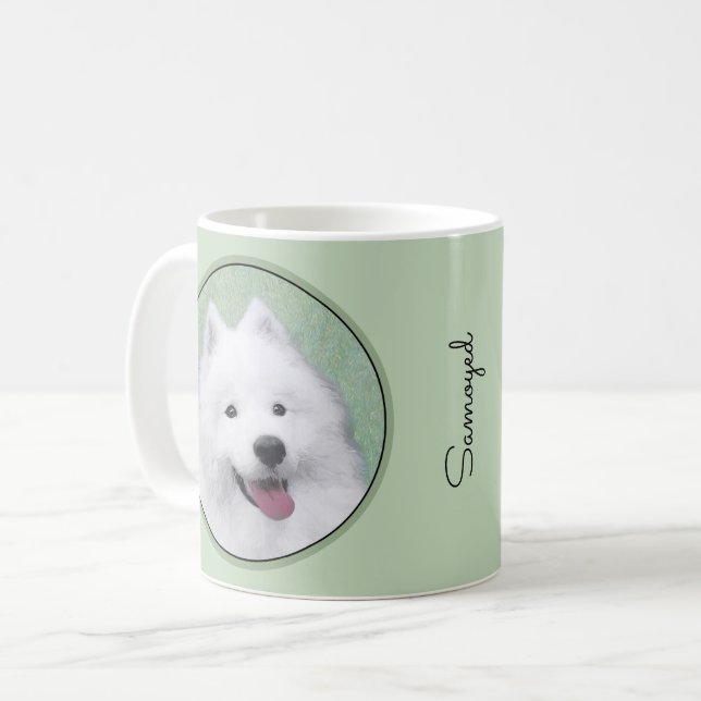 Caneca De Café Pintura Samoyed - Arte Cachorosa Original (Frente Esquerda)