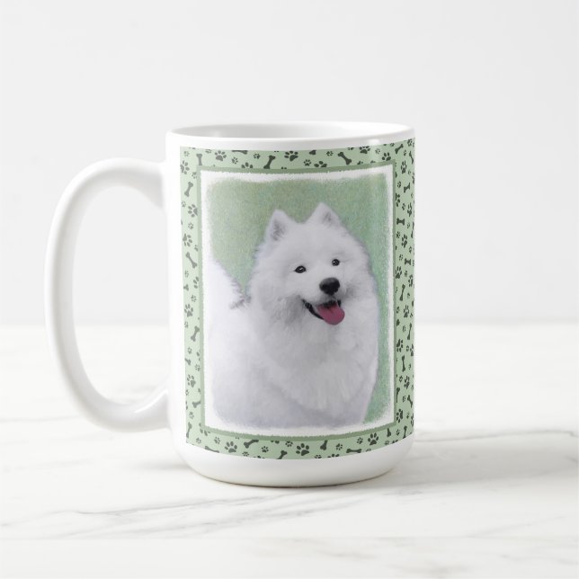 Caneca De Café Pintura Samoyed - Arte Cachorosa Original (Esquerda)