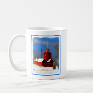 Caneca De Café Pintura vermelha grande do farol - arte original