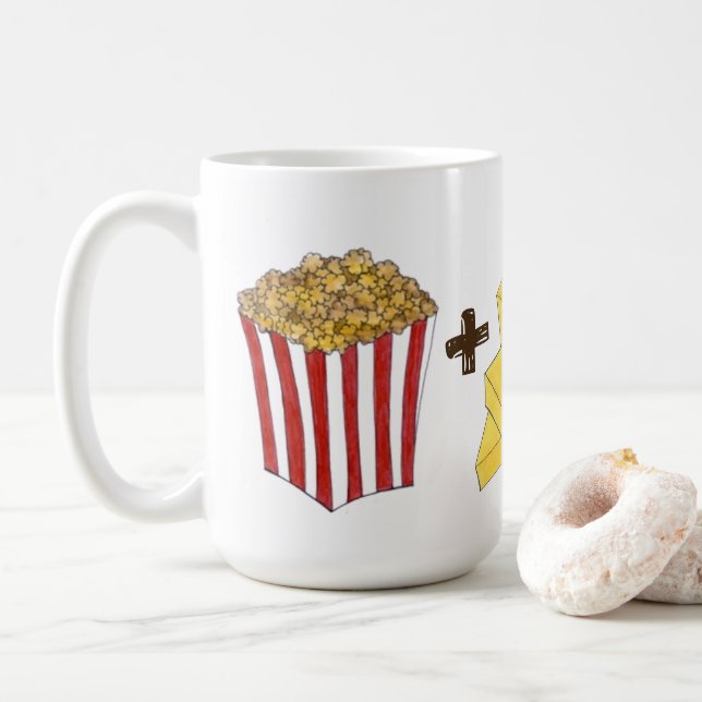 Caneca De Café Pipoca de Comida Clássica + Manteiga = Coração de  (Com Donut)