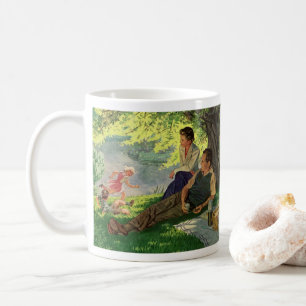 Caneca De Café Piquenique Divertido da Família Antiga sob uma Árv