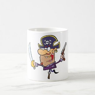 Caneca De Café Pirata de Desenho Animado com Espada e Pistola