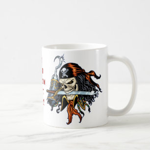 Caneca De Café Pirata do crânio com espada e gancho pelo Al Rio