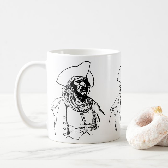 Caneca De Café Piratas Antigos, um Esboço de Bucaneiro por Howard (Com Donut)