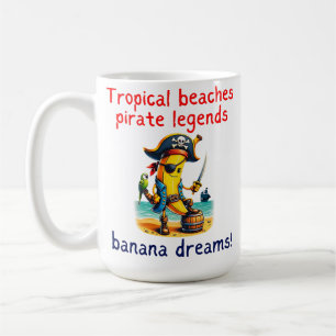 Caneca De Café Pirate Banana Adventure Vibe em praia tropical