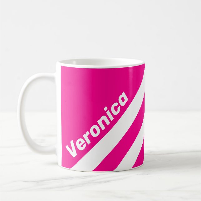 Caneca De Café Pirulito Rosa Retro com Três Listras e Nome (Esquerda)