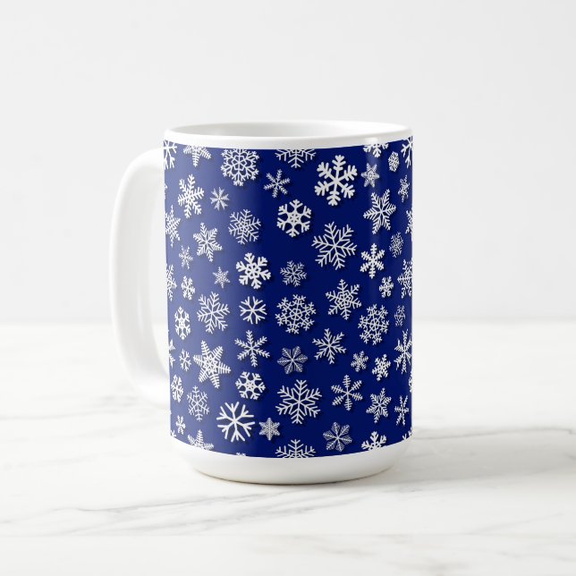 CANECA DE CAFÉ PISCAS DE NEVE AZUIS E BRANCOS DO INVERNO (Frente Esquerda)