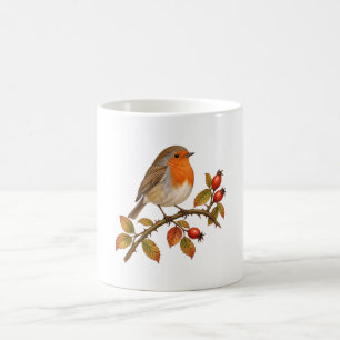 Caneca De Café Pisco europeu entre Bagas de Rosa de Outono