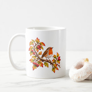 Caneca De Café Piscoieira Outono Desenho Botânico de Pássaros