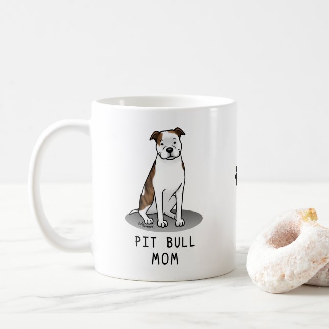 Caneca De Café Pit Bull Mãe (lt brindle white 3) Cachorro Mãe (Com Donut)