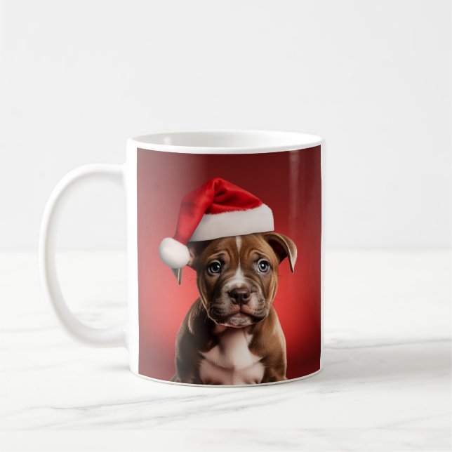 Caneca De Café Pit Bull Puppy em Santa Hat (Esquerda)