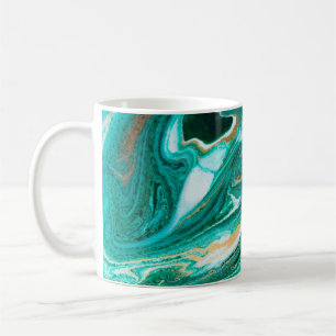 Caneca De Café Pitada verde e dourada de fundo agado. Ouro 