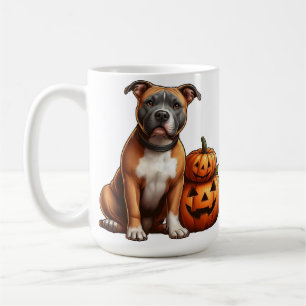 Caneca De Café Pitbull com Abóboras de Halloween