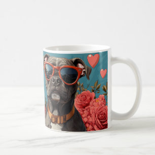 Caneca De Café Pitbull com Dia de os namorados de Rosas cardíacos