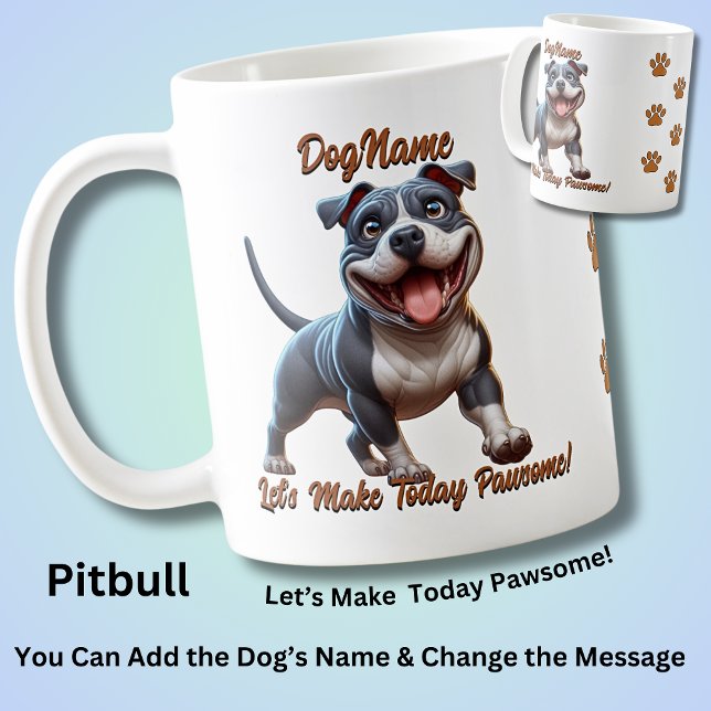 Caneca De Café Pitbull Pit Bull - Adicione o nome do cão, altere  (Criador carregado)
