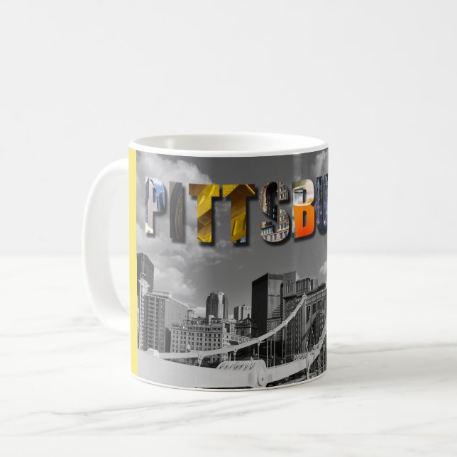 Caneca De Café Pittsburgh Pensilvânia City Skyline Viagem Photo (Frente Esquerda)