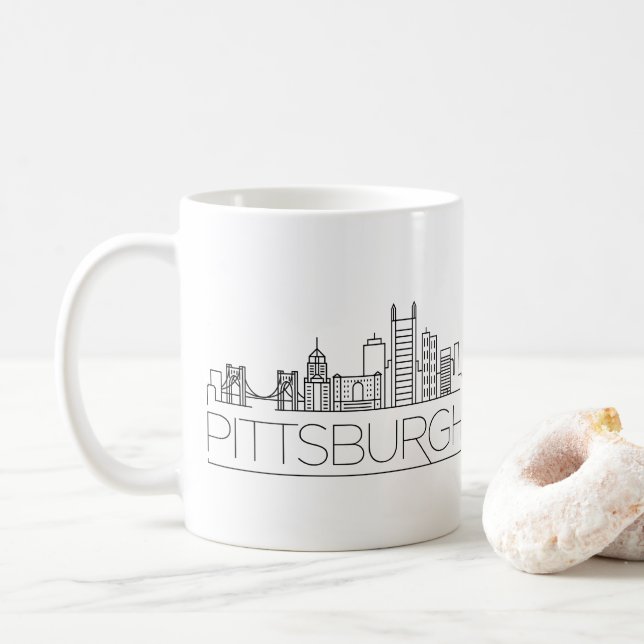Caneca De Café Pittsburgh (Pensilvânia)| Linha Skyline Estilizada (Com Donut)