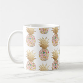 Caneca De Café PixDezines Aloha Abacaxi+Rosa+Falso Dourado