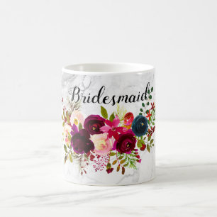 Caneca De Café PixDezines Aquarela Flores Bordeaux+Azul
