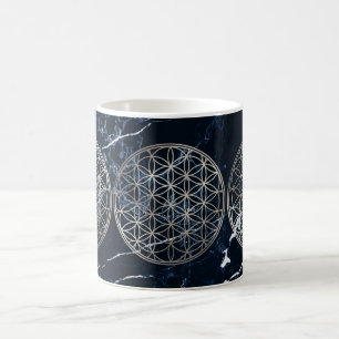 Caneca De Café PixDezines FLOR DA VIDA FALSO PRATA+MÁRMORE