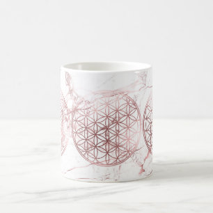 Caneca De Café PixDezines FLOR DA VIDA Falso ROSA OURO+ MÁRMORE