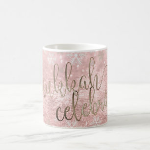 Caneca De Café PixDezines Hanukkah, neve Dourado cor-de-rosa