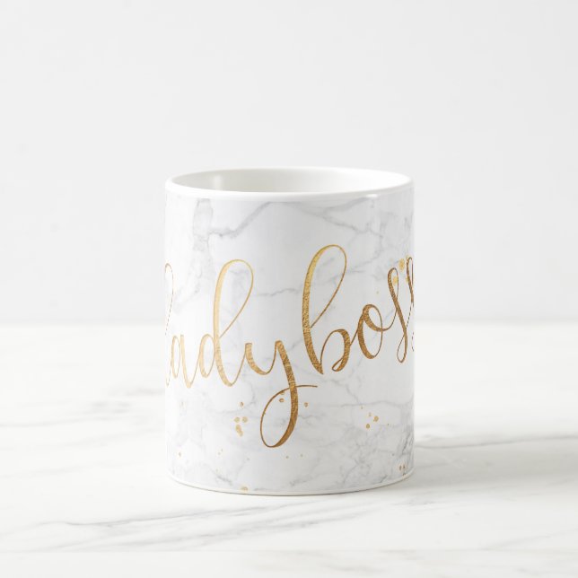 Caneca De Café PixDezines LADYBOSS Mármore + Faux Ouro / Script (Centro)