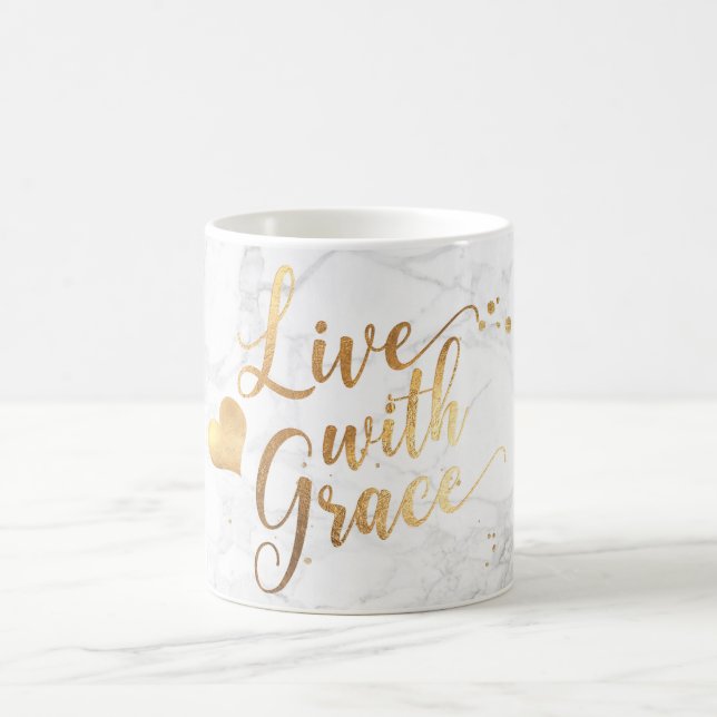 Caneca De Café PixDezines LIVE COM Script Dourado GRACE/Marble+Fa (Centro)