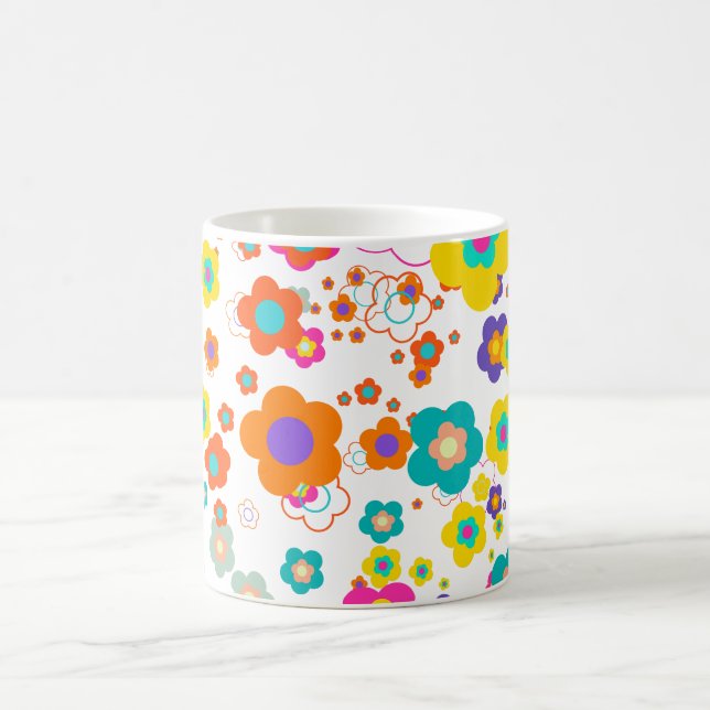 Caneca De Café PixDezines margaridas groovy/cor de fundo diy (Centro)