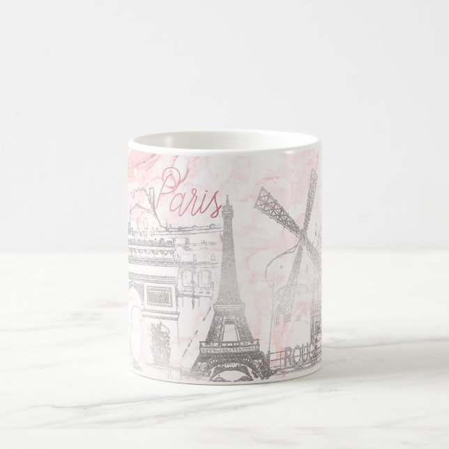 Caneca De Café PixDezines PARIS em FAUX SILVER+PINK MARBLE (Centro)