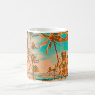 Caneca De Café PixDezines Vintage Hawaiian Beach/Teal