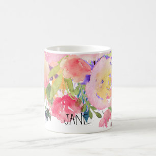 Caneca De Café PixDezines Watercolor Primavera, Peonies Buquê