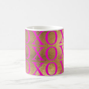 Caneca De Café PixDezines XOXO rosa quente/preto Dourado/cor frac